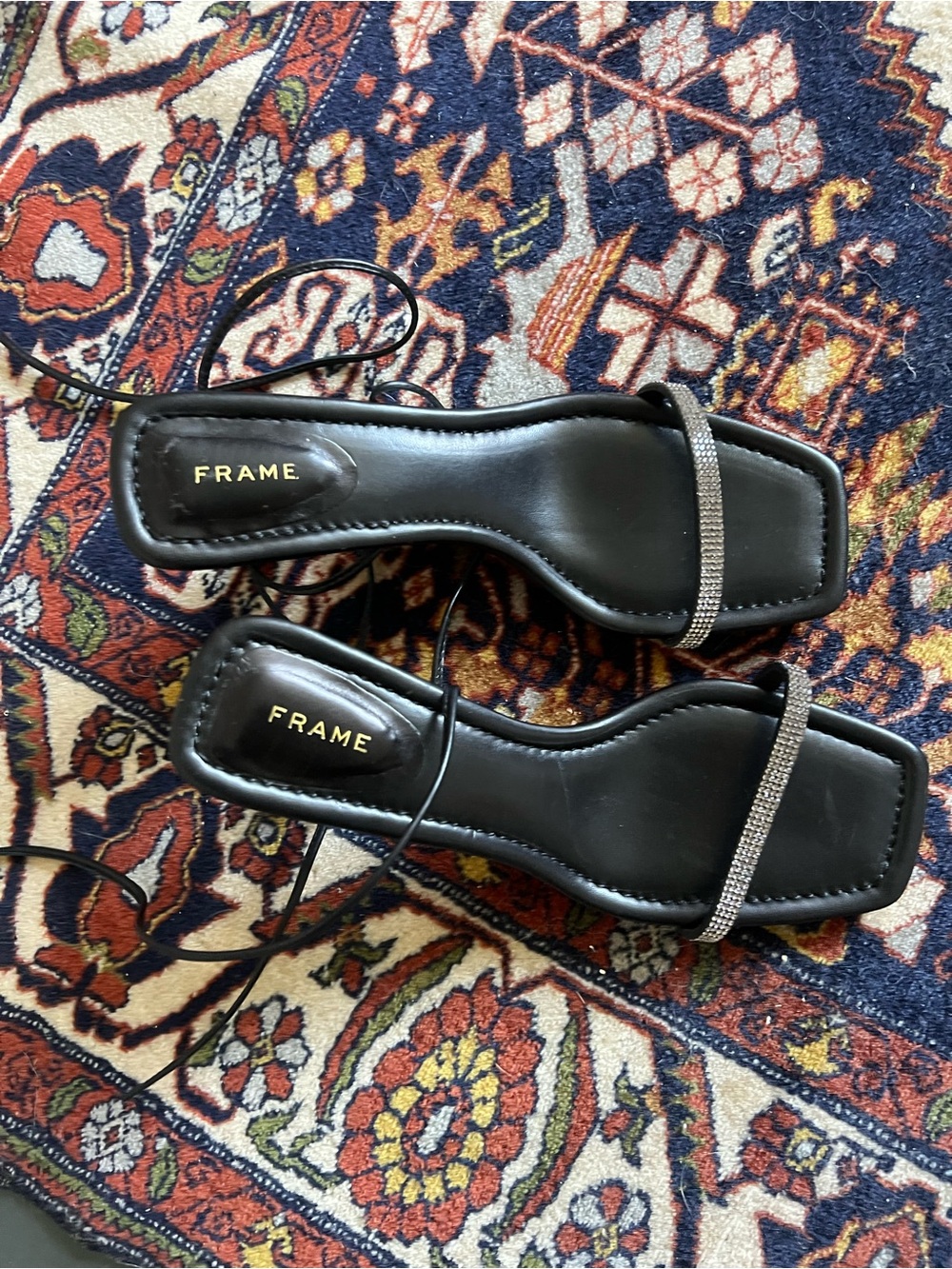 Frame Black Lace-Up Mid Heel Sandal with Rhinestone Strap, 37.5 - Picture 3 of 5